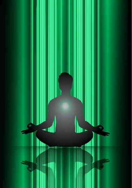 Hombre Meditar Negro Oscuro Fondo Abstracto Yoga Ray Haz Meditación — Vector de stock