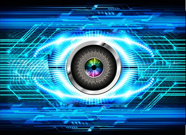 İkili gelecek teknolojisi, mavi göz siber güvenlik konsepti arka plan, soyut yüksek hızlı dijital internet.