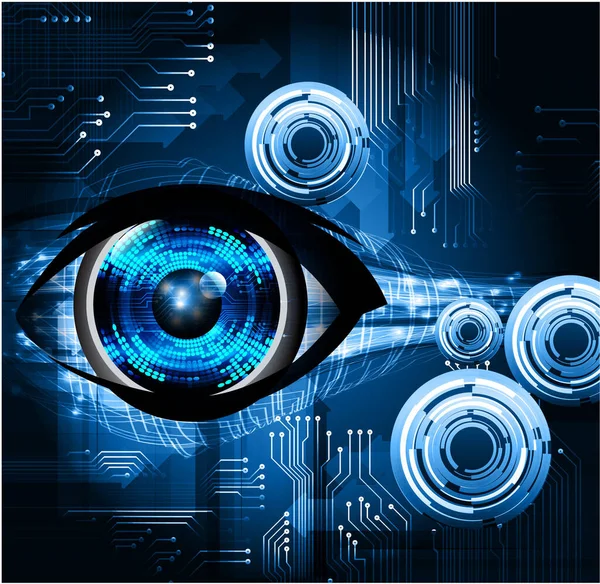 Soyut teknoloji bilim konsepti göz dijital bağlantısı ve mavi arka planda ikili hi teknolojisi