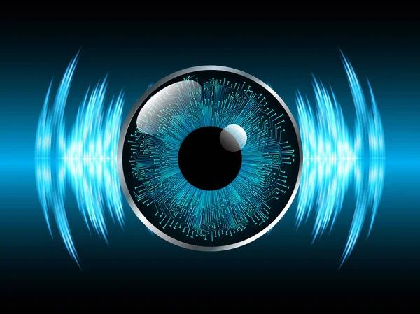 Soyut teknoloji bilim konsepti göz dijital bağlantısı ve mavi arka planda ikili hi teknolojisi