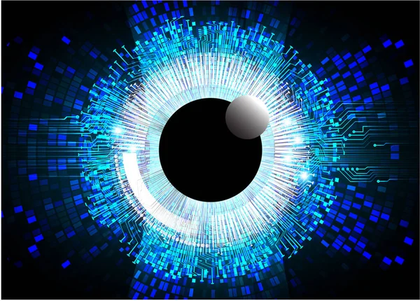 Soyut teknoloji bilim konsepti göz dijital bağlantısı ve mavi arka planda ikili hi teknolojisi