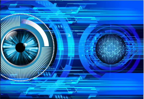 Soyut teknoloji bilim konsepti göz dijital bağlantısı ve mavi arka planda ikili hi teknolojisi