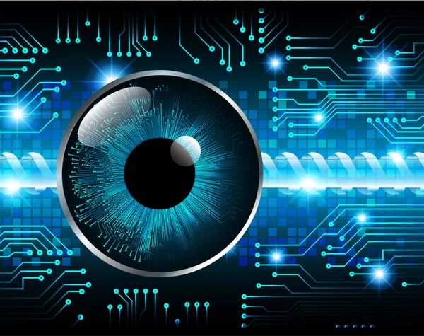 Soyut teknoloji bilim konsepti göz dijital bağlantısı ve mavi arka planda ikili hi teknolojisi