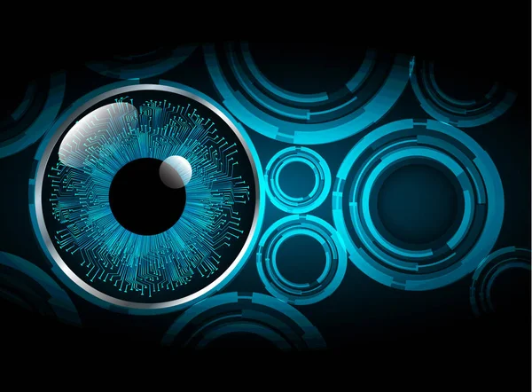 Soyut teknoloji bilim konsepti göz dijital bağlantısı ve mavi arka planda ikili hi teknolojisi