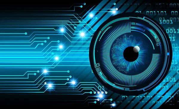 Soyut teknoloji bilim konsepti göz dijital bağlantısı ve mavi arka planda ikili hi teknolojisi