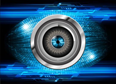 İkili gelecek teknolojisi, mavi göz siber güvenlik konsepti arka plan, soyut yüksek hızlı dijital internet.