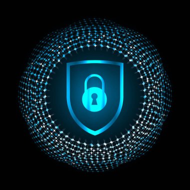 Kilitli siber güvenlik kavramı, soyut yüksek hızlı dijital internet bağlantısı tasarımı