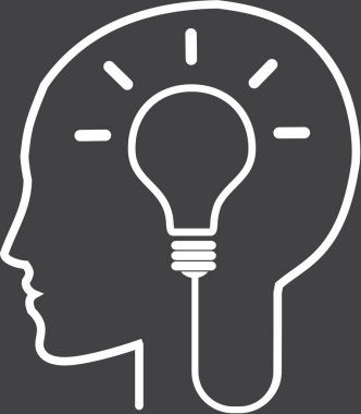 Yaratıcı beyin fırtınası iş ve eğitim fikri tasarımı, vektör illüstrasyonu, metin kutusu, afiş. Ampul yandı