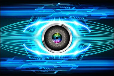 İkili gelecek teknolojisi, mavi göz siber güvenlik konsepti arka plan, soyut yüksek hızlı dijital internet.