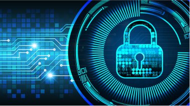 Kilitli siber güvenlik kavramı, soyut yüksek hızlı dijital internet bağlantısı tasarımı