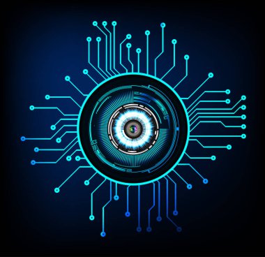 Teknoloji bilimi konsepti göz dijital bağlantısı ve soyut arka planda ikili hi teknolojisi