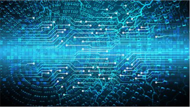 Siber güvenlik teknolojisi, bilgi siber güvenlik kavramı için soyut bir geçmiş. Vektör illüstrasyonu.