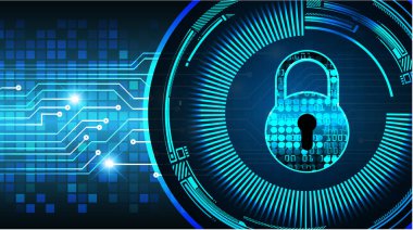 Kilitli siber güvenlik kavramı, soyut yüksek hızlı dijital internet bağlantısı tasarımı