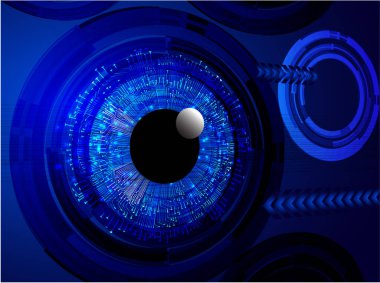 Teknoloji bilimi konsepti göz dijital bağlantısı ve soyut arka planda ikili hi teknolojisi