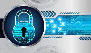 Kilitli siber güvenlik kavramı, soyut yüksek hızlı dijital internet bağlantısı tasarımı