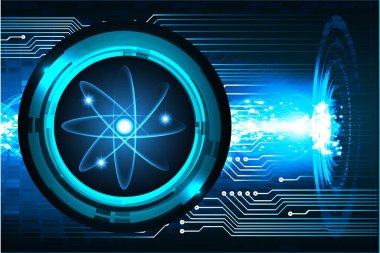 Koyu mavi teknoloji bilgisayar grafikleri web sitesi ve iş dünyası için arka plan. Devre. Vektör çizimi. - Güvenlik. Nükleer, proton, nötron, çekirdek. Atom. moleküler.