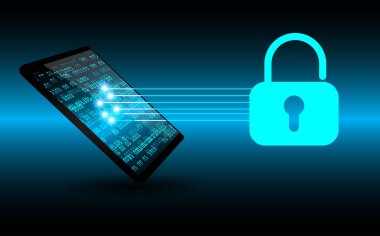 cep telefonu, güvenlik konsepti, dijital ve siber güvenlik konusunda kapalı asma kilit