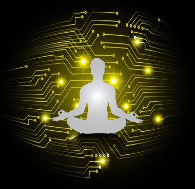 Adam koyu siyah soyut arka plan, yoga üzerine meditasyon yapıyor. - Ray. Işın. Budist Hindu meditasyonu.