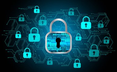 Kilitli siber güvenlik kavramı, soyut yüksek hızlı dijital internet bağlantısı tasarımı