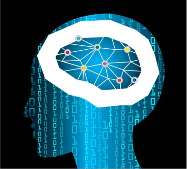 Bilgisayar grafikleri internet işi için Dark Blue Light Abstract Technology arka planı. Devre. Vektör çizimi. Bilgi grafikleri. Beyin fırtınası, Beyin. Ampul Fikirleri