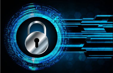 Kilitli siber güvenlik kavramı, soyut yüksek hızlı dijital internet bağlantısı tasarımı