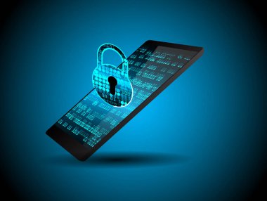 cep telefonu, güvenlik konsepti, dijital ve siber güvenlik konusunda kapalı asma kilit