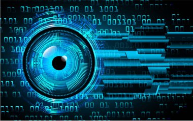 Teknoloji bilimi konsepti göz dijital bağlantısı ve soyut arka planda ikili hi teknolojisi