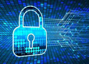 Kilitli siber güvenlik kavramı, soyut yüksek hızlı dijital internet bağlantısı tasarımı