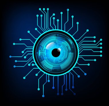 Teknoloji bilimi konsepti göz dijital bağlantısı ve soyut arka planda ikili hi teknolojisi