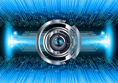 Teknoloji bilimi konsepti göz dijital bağlantısı ve soyut arka planda ikili hi teknolojisi