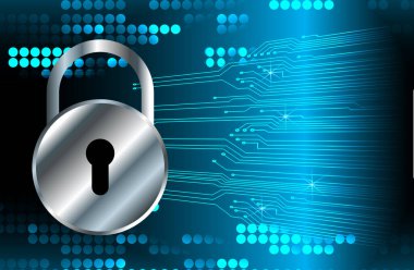 Kilitli siber güvenlik kavramı, soyut yüksek hızlı dijital internet bağlantısı tasarımı