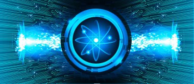 Koyu mavi teknoloji bilgisayar grafikleri web sitesi ve iş dünyası için arka plan. Devre. Vektör çizimi. - Güvenlik. Nükleer, proton, nötron, çekirdek. Atom. moleküler.