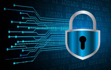 Kilitli siber güvenlik kavramı, soyut yüksek hızlı dijital internet bağlantısı tasarımı