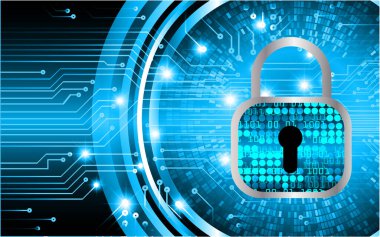 Kilitli siber güvenlik kavramı, soyut yüksek hızlı dijital internet bağlantısı tasarımı