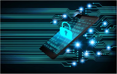 cep telefonu, güvenlik konsepti, dijital ve siber güvenlik konusunda kapalı asma kilit
