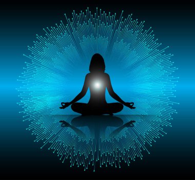 Kadın meditasyonu koyu pembe soyut ateş arkaplanı üzerine. yoga.