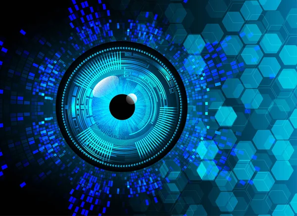 Soyut teknoloji bilim konsepti göz dijital bağlantısı ve mavi arka planda ikili hi teknolojisi