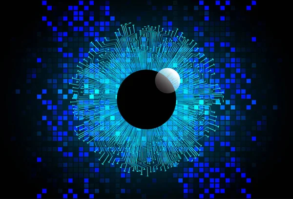 Soyut teknoloji bilim konsepti göz dijital bağlantısı ve mavi arka planda ikili hi teknolojisi