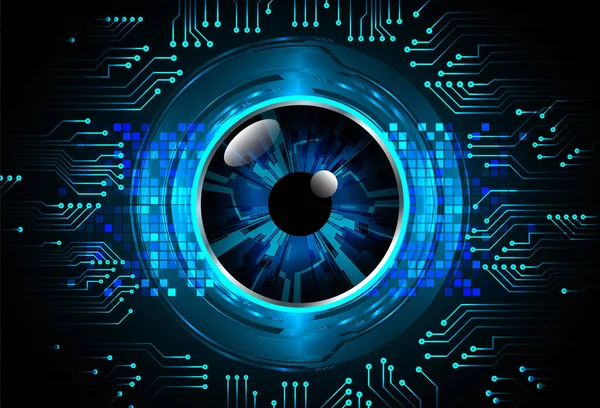 Soyut teknoloji bilim konsepti göz dijital bağlantısı ve mavi arka planda ikili hi teknolojisi