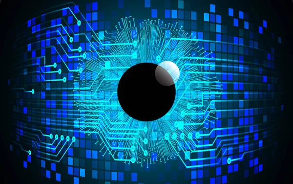 Soyut teknoloji bilim konsepti göz dijital bağlantısı ve mavi arka planda ikili hi teknolojisi