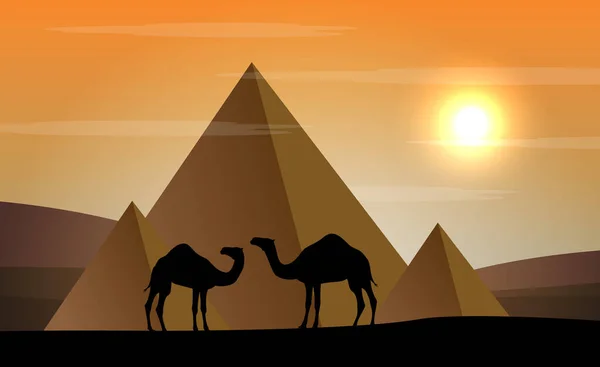 Camellos Desierto Noche Luna Arte Del Papel — Vector de stock