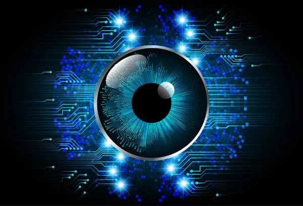 Soyut teknoloji bilim konsepti göz dijital bağlantısı ve mavi arka planda ikili hi teknolojisi
