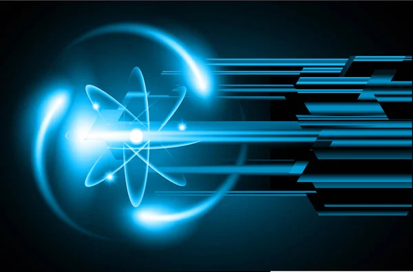 ダークブルーの原子スキーム イラストだ 概要コンピュータグラフィックス技術の背景 — ストックベクタ