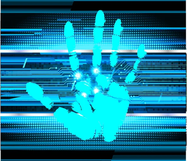 Gambar Latar Belakang Vektor Data Digital Abstrak Dengan Handprint Warna - Stok Vektor