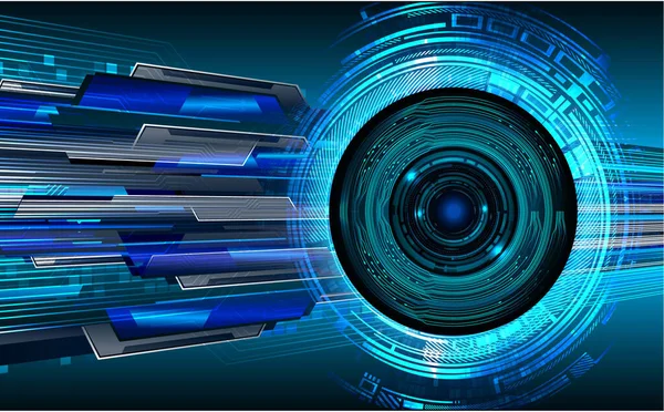 Soyut teknoloji bilim konsepti göz dijital bağlantısı ve mavi arka planda ikili hi teknolojisi