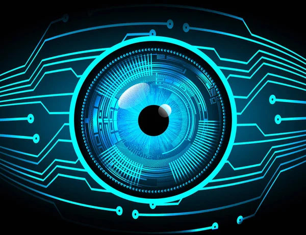 Soyut teknoloji bilim konsepti göz dijital bağlantısı ve mavi arka planda ikili hi teknolojisi