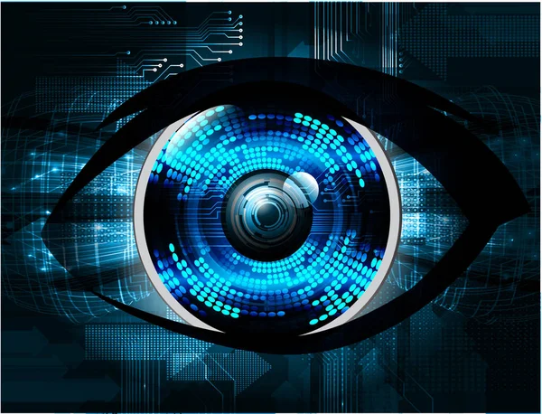 Soyut teknoloji bilim konsepti göz dijital bağlantısı ve mavi arka planda ikili hi teknolojisi