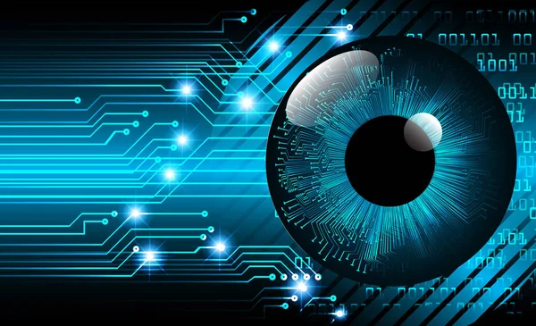 Soyut teknoloji bilim konsepti göz dijital bağlantısı ve mavi arka planda ikili hi teknolojisi