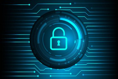 Dijital teknoloji arkaplan vektörü üzerinde asma kilit simgesi olan siber güvenlik kavramı