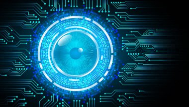 Arka planda dijital teknoloji desenli mavi göz